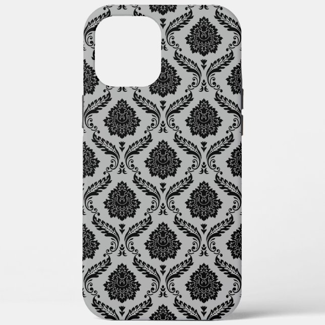 Rococo Damask Pattern Black on Gray Case-Mate iPhone Case (Back)