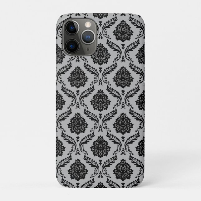 Rococo Damask Pattern Black on Gray Case-Mate iPhone Case (Back)