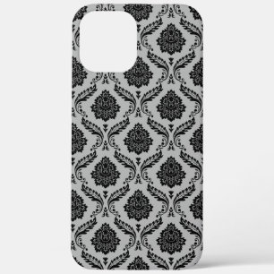 Rococo Damask Pattern Black on Gray iPhone 12 Pro Max Case