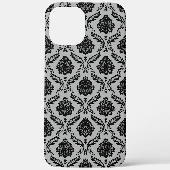 Rococo Damask Pattern Black on Gray Case-Mate iPhone Case (Back)