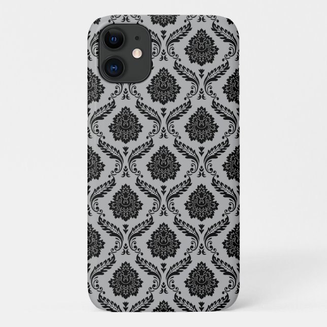 Rococo Damask Pattern Black on Gray Case-Mate iPhone Case (Back)