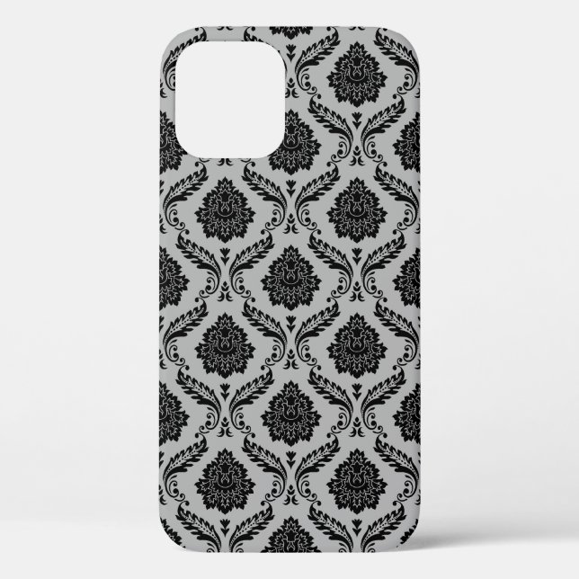 Rococo Damask Pattern Black on Gray Case-Mate iPhone Case (Back)