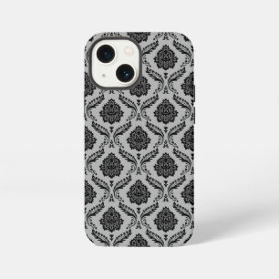 Rococo Damask Pattern Black on Gray iPhone 13 Mini Case