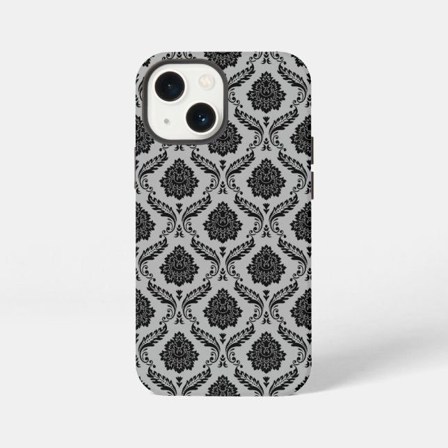 Rococo Damask Pattern Black on Gray iPhone Case (Back)
