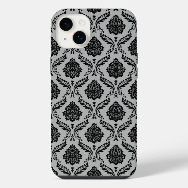 Rococo Damask Pattern Black on Gray iPhone Case (Back)