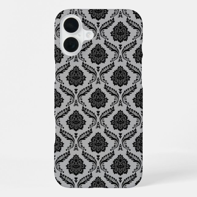 Rococo Damask Pattern Black on Gray iPhone Case (Back)