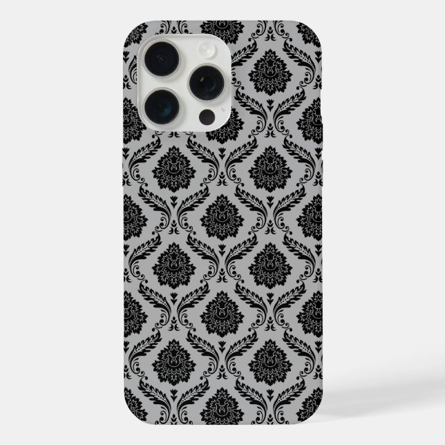Rococo Damask Pattern Black on Gray iPhone Case (Back)