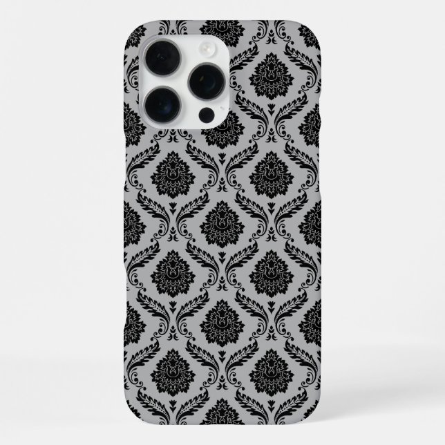 Rococo Damask Pattern Black on Gray iPhone Case (Back)