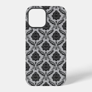 Rococo Damask Pattern Black on Gray iPhone 12 Pro Case