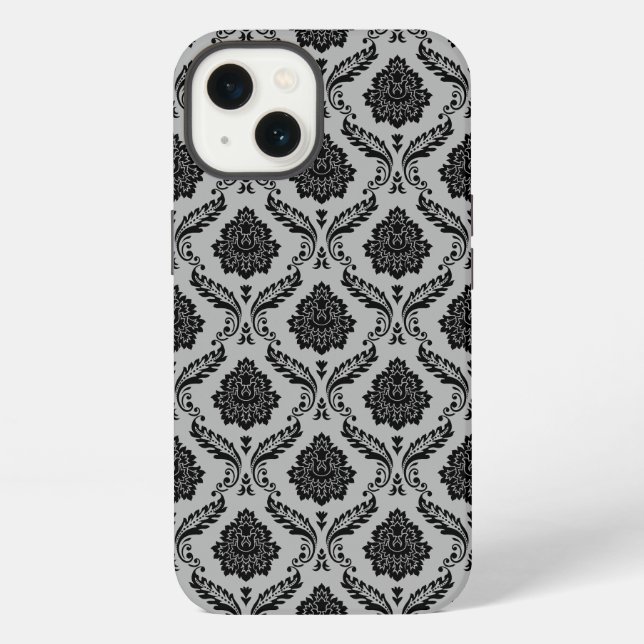 Rococo Damask Pattern Black on Gray iPhone Case (Back)