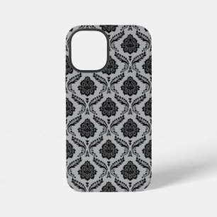 Rococo Damask Pattern Black on Gray iPhone 12 Mini Case