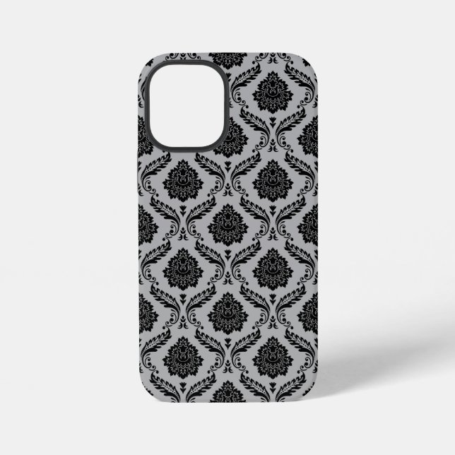 Rococo Damask Pattern Black on Gray iPhone Case (Back)