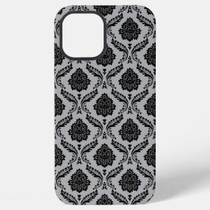 Rococo Damask Pattern Black on Gray iPhone 12 Pro Max Case