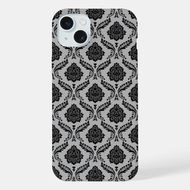 Rococo Damask Pattern Black on Gray iPhone Case (Back)