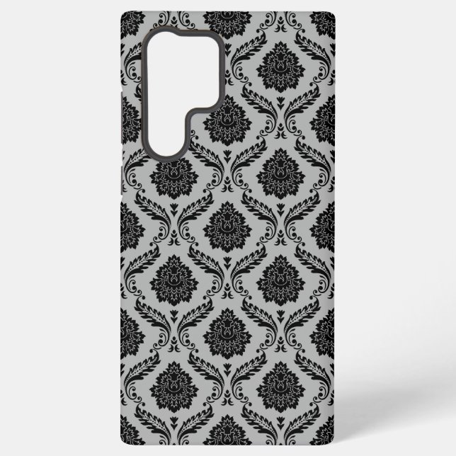 Rococo Damask Pattern Black on Gray Samsung Galaxy Case (Back)
