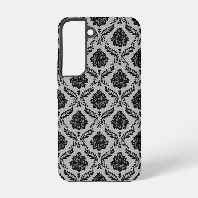 Rococo Damask Pattern Black on Gray Samsung Galaxy Case (Back)