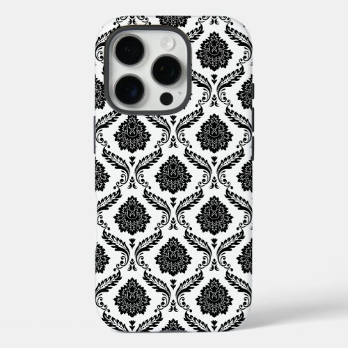 Rococo Damask Pattern Black on White iPhone 16 Pro Case