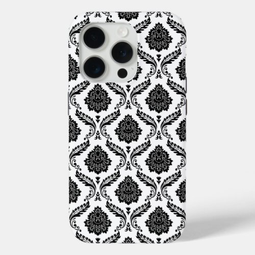 Rococo Damask Pattern Black on White iPhone 15 Pro Case