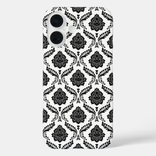 Rococo Damask Pattern Black on White iPhone 16 Case