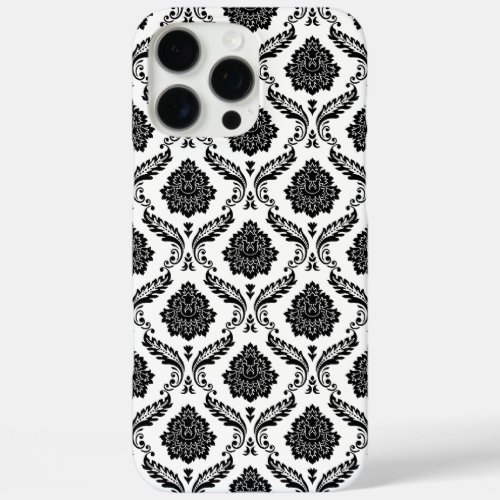 Rococo Damask Pattern Black on White iPhone 16 Pro Max Case