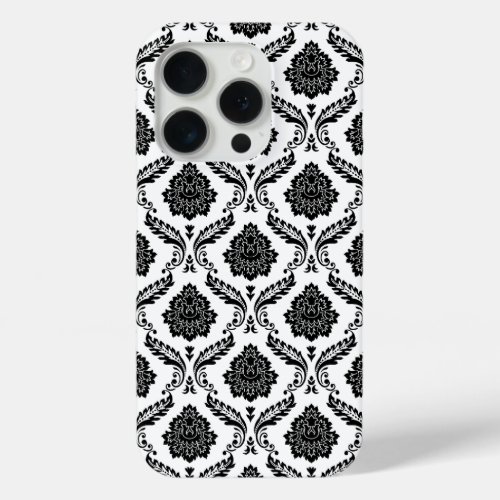 Rococo Damask Pattern Black on White iPhone 15 Pro Case