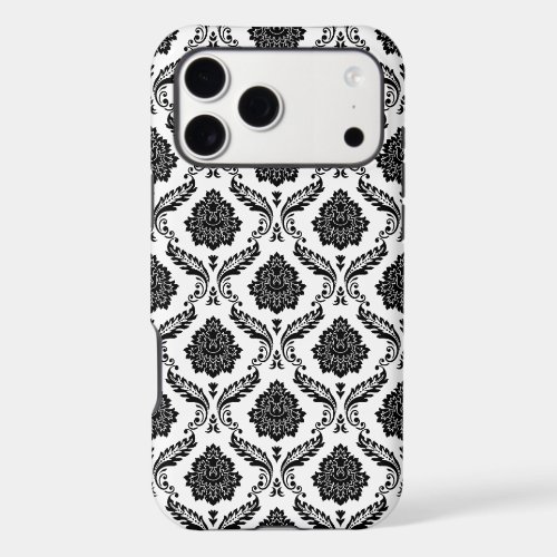 Rococo Damask Pattern Black on White iPhone 17 Pro Max Case