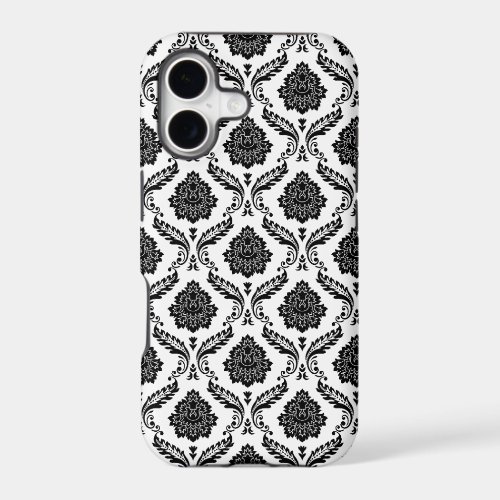 Rococo Damask Pattern Black on White iPhone 17 Case