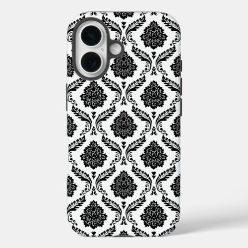 Rococo Damask Pattern Black on White iPhone 16 Case