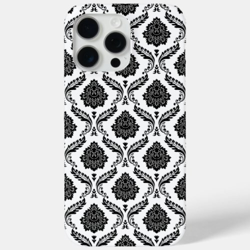 Rococo Damask Pattern Black on White iPhone 15 Pro Max Case