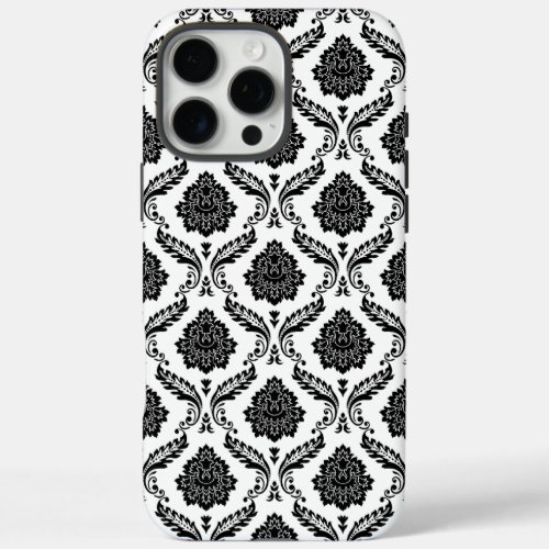 Rococo Damask Pattern Black on White iPhone 16 Pro Max Case