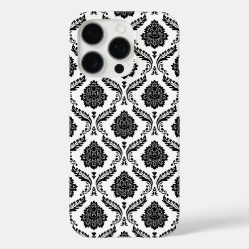 Rococo Damask Pattern Black on White iPhone 16 Pro Case