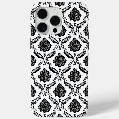 Rococo Damask Pattern Black on White iPhone 15 Pro Max Case