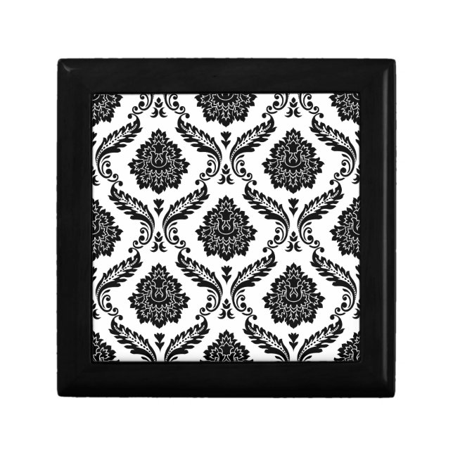 Rococo Damask Pattern Black on White Gift Box (Front)