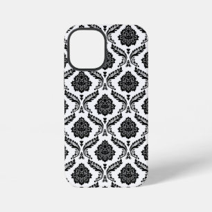 Rococo Damask Pattern Black on White iPhone 12 Mini Case