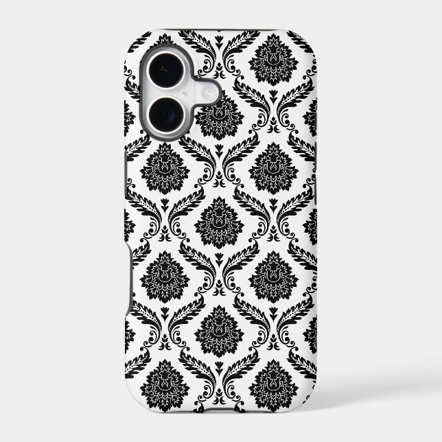 Rococo Damask Pattern Black on White iPhone Case (Back)