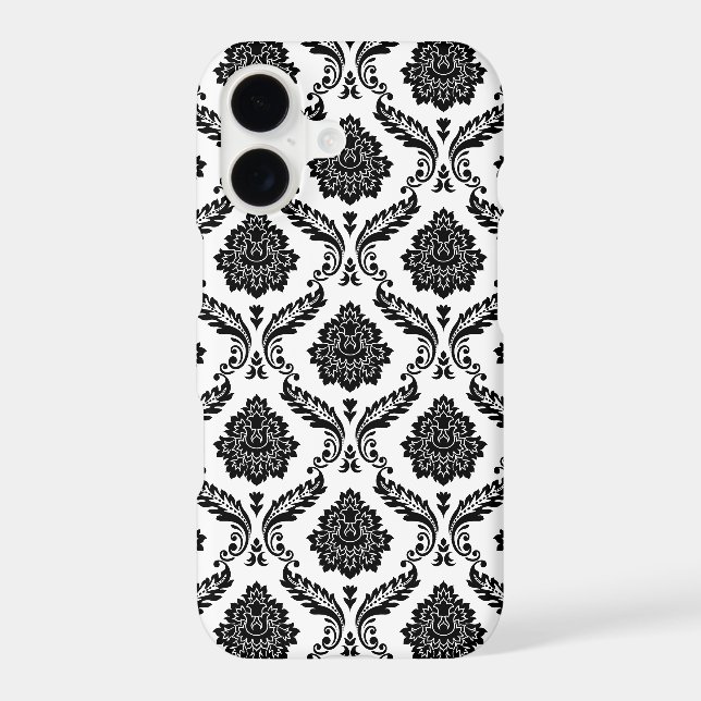 Rococo Damask Pattern Black on White Iphone Case (Back)