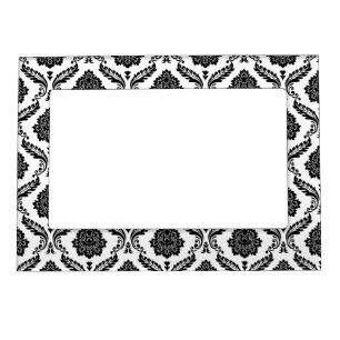 Rococo Damask Pattern Black on White Magnetic Frame