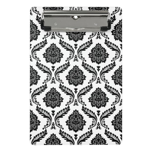 Rococo Damask Pattern Black on White Mini Clipboard (Front)