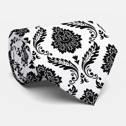 Rococo Damask Pattern Black on White Neck Tie