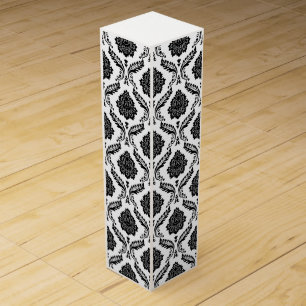 Rococo Damask Pattern Black on White Wine Box
