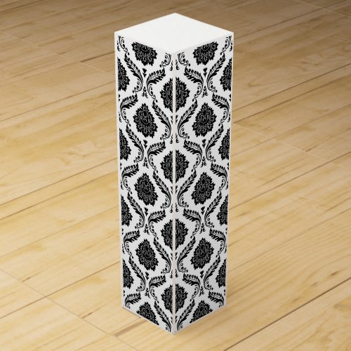 Rococo Damask Pattern Black on White Wine Box