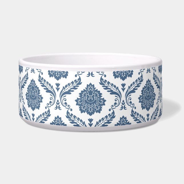 Rococo Damask Pattern Blue on White Bowl (Front)