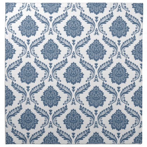 Rococo Damask Pattern Blue on White Cloth Napkin