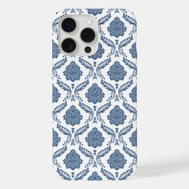 Rococo Damask Pattern Blue on White Iphone Case (Back)