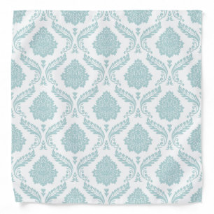 Rococo Damask Pattern Duck Egg Blue on White Bandana