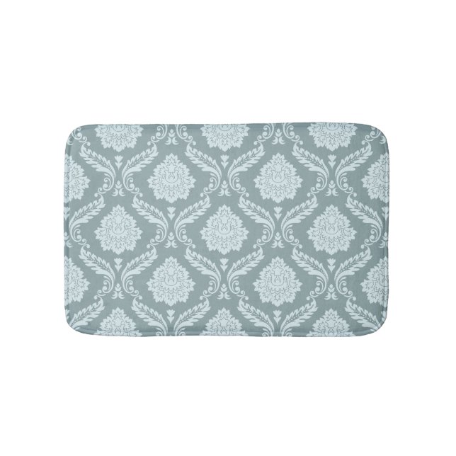 Rococo Damask Pattern Duck Egg Blue+Teal Bath Mat (Front)