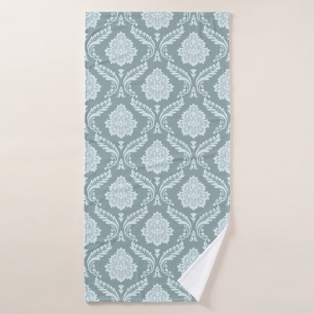 Rococo Damask Pattern Duck Egg Blue+Teal Bath Towel (Bath Towel)