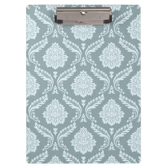 Rococo Damask Pattern Duck Egg Blue+Teal Clipboard (Front)