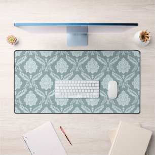 Rococo Damask Pattern Duck Egg Blue+Teal Desk Mat