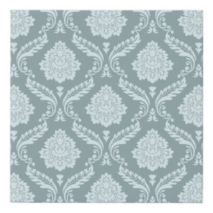 Rococo Damask Pattern Duck Egg Blue+Teal Faux Canvas Print